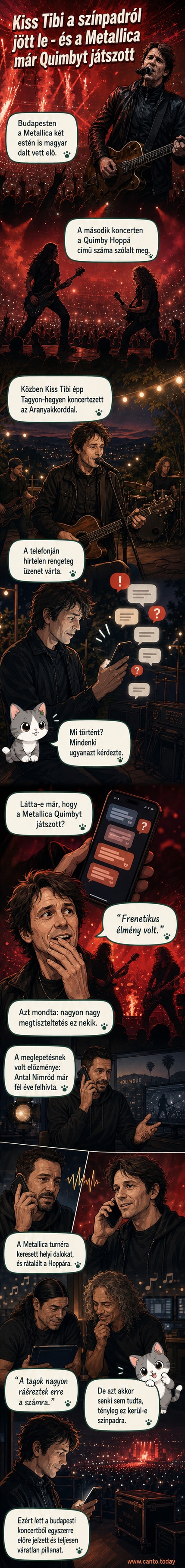 Kiss Tibi a színpadon, a háttérben a Metallica logója és a Quimby Hoppá című számának hangjai