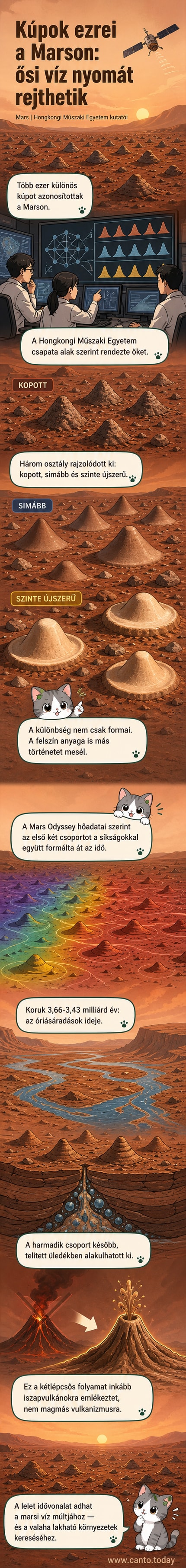 Mars felszínén látható kúpok sorai, amelyek valószínűleg iszapvulkánok, nem magmás eredetűek.