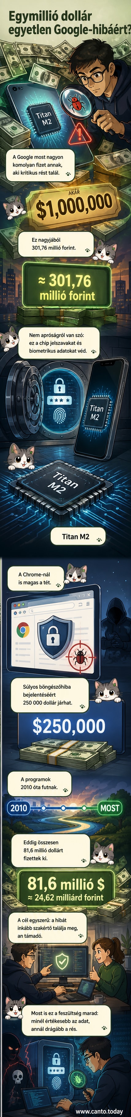 Google Chrome ikon és Pixel telefon mellett pénzhalom, a háttérben zöld hibaikonok