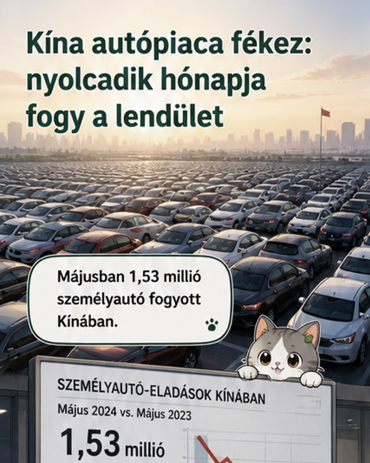 Kína autópiaca nyolcadik hónapja csökken