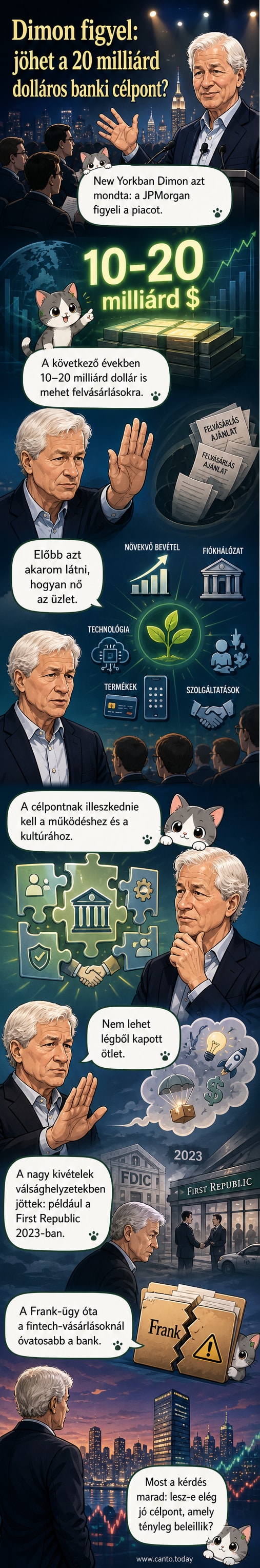 Jamie Dimon, a JPMorgan vezérigazgatója, beszédet tart egy pénzügyi konferencián, miközben a háttérben pénzügyi diagramok láthatók.