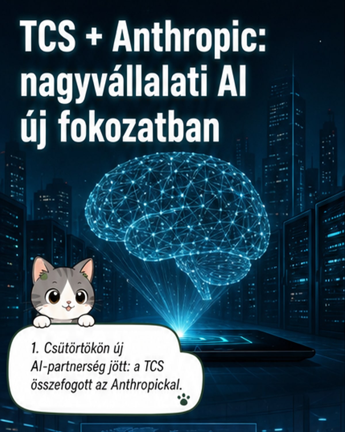 Illusztráció: két digitális kéz fog kezet, közöttük AI ikonok és kapcsolódó vonalak, hátterben világ térképe és adatfolyamok.