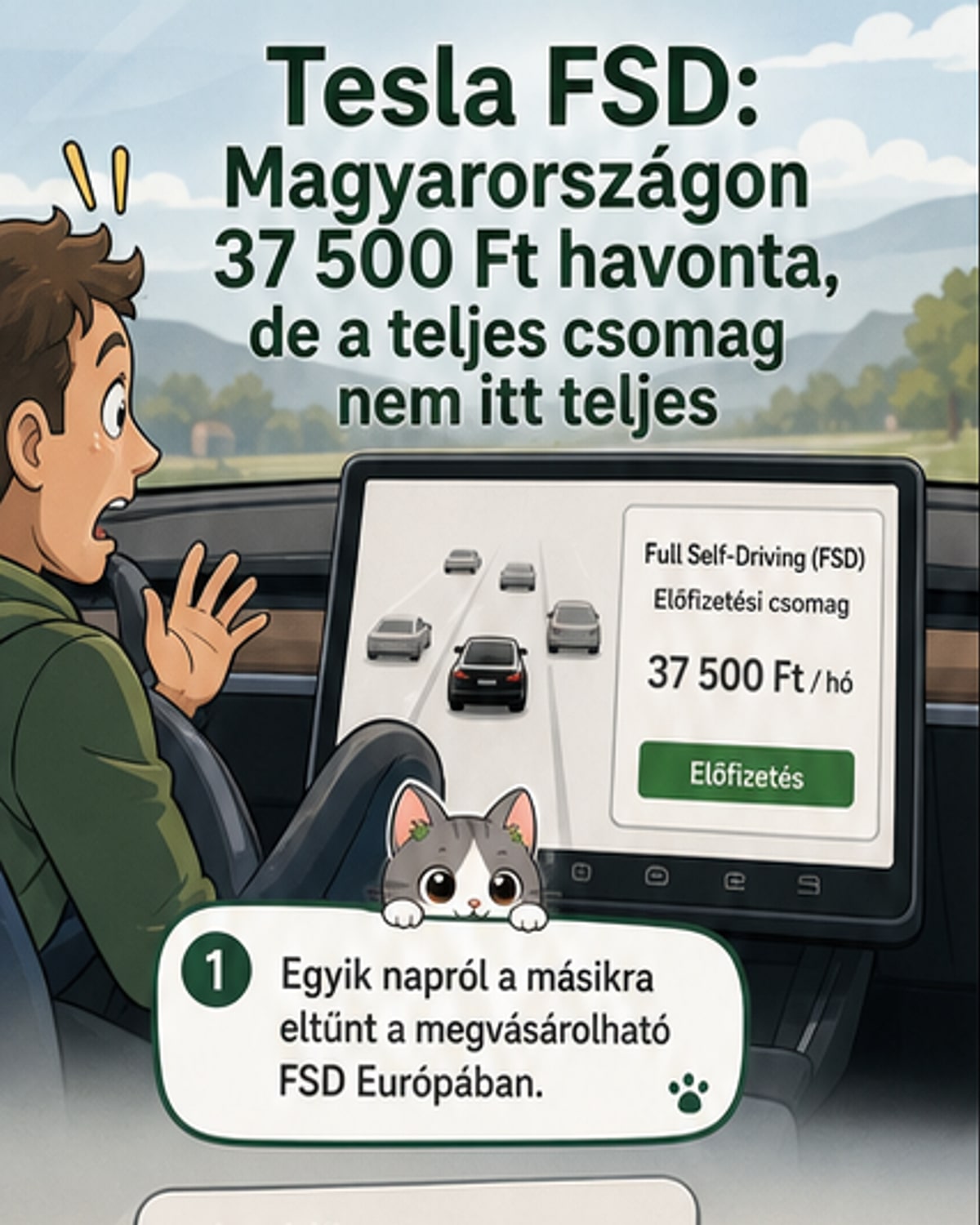 Tesla FSD Magyarországon: 37 ezer forint havi díj