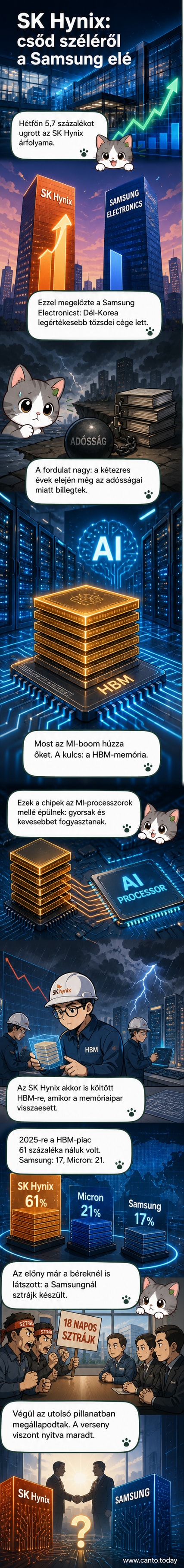 SK Hynix és Samsung logók egymás mellett, mögöttük tőzsdei grafikon emelkedő trenddel, Dél-Korea térképével