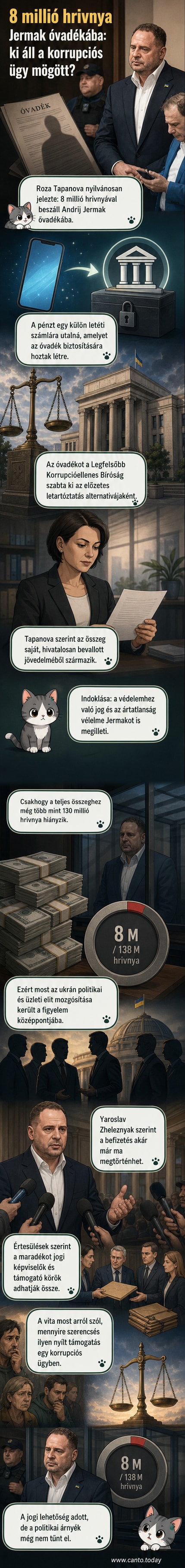 Ukrán politikai vezetők pénzt gyűjtenek Andrij Jermak óvadékára, miközben a hatalmi elit mozgósulása központi kérdéssé válik.