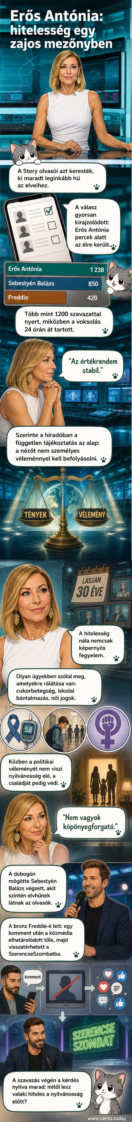 Erős Antónia mosolyogva áll a kamera előtt, mögötte híradó-stúdió látható, kezében aranyéremmel.