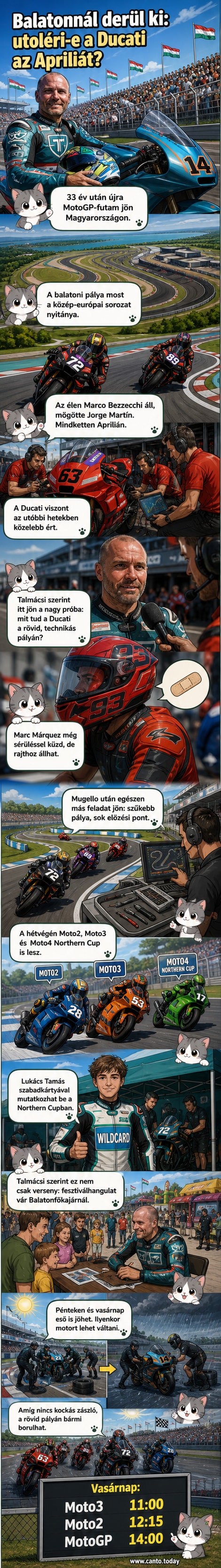 Motorversenyzők a Balaton Park Circuiten, a háttérben szurkolók és motorsport-show elemek