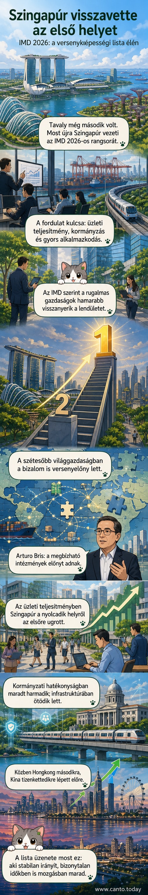 Szingapúr városképe és a világtérkép, ahol Szingapúr kiemelve van a versenyképességi rangsor élén