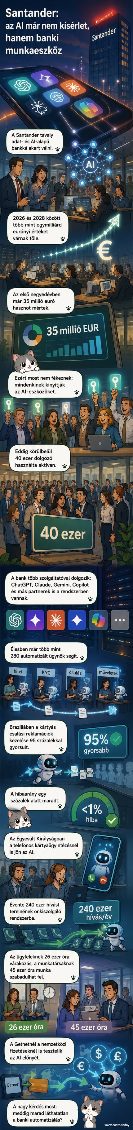 Illusztráció: ember és robot kezet fog, közöttük világító AI ikon, hátterben banképület