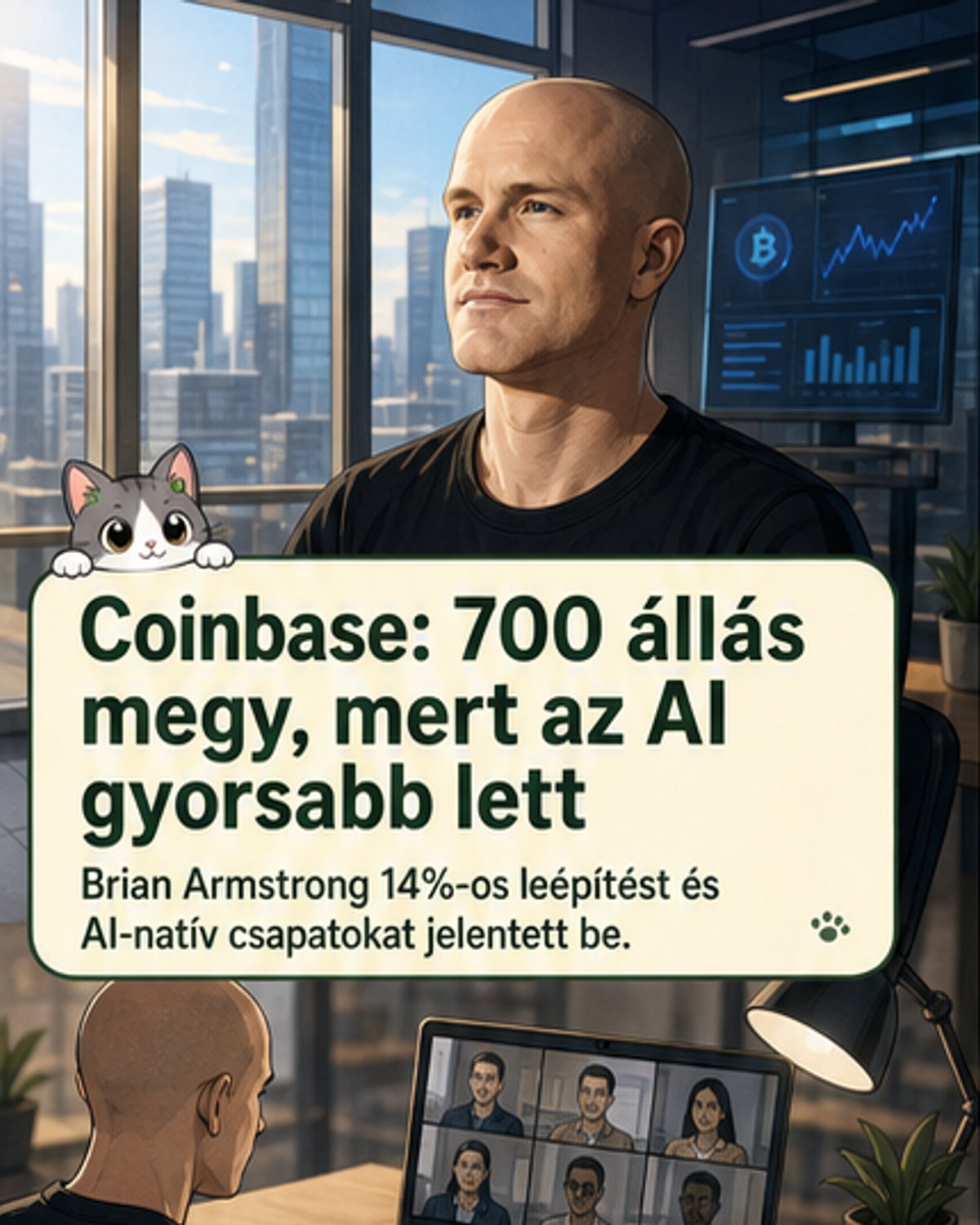 Coinbase 14%-os leépítés AI miatt