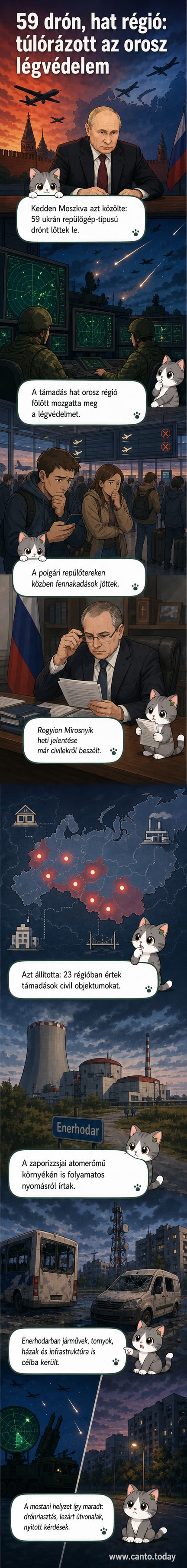 Légvédelmi tűzvonalak és drónok térképen, Oroszország és Ukrajna határvidékén, piros nyilak jelzik a támadások irányát