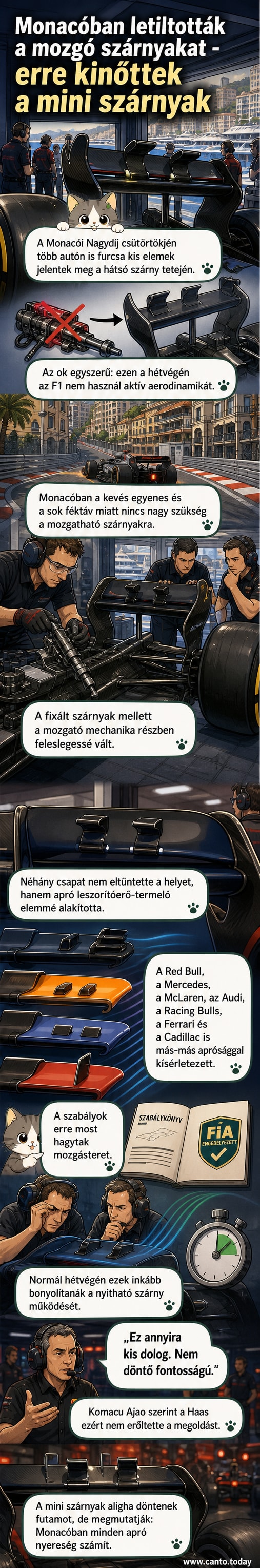F1-es autók hátsó szárnyain különleges, kiegészítő aerodinamikai elemek láthatók Monacóban, például a Red Bull és a Mercedes versenygépein.