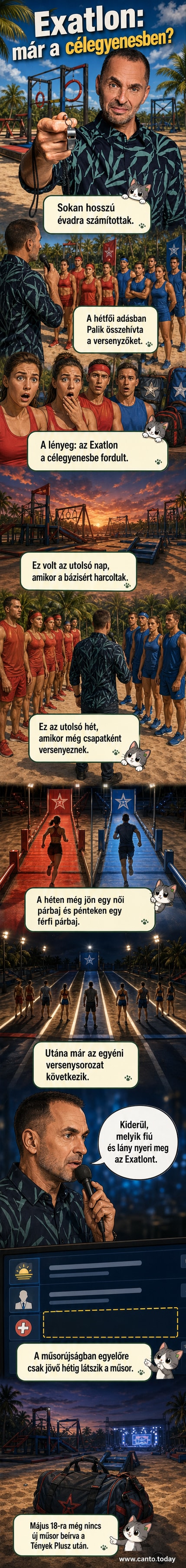 Palik László a Dominikai Köztársaságban tartózkodó Exatlon-stúdióban, miközben bejelenti az évad hamarabb bekövetkező végszakaszát.