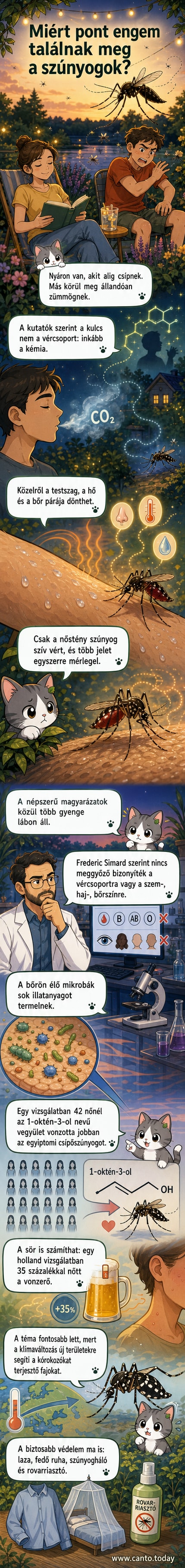 Egy ember kezét csípi meg egy szúnyog, miközben a háttérben másik személy nyugodtan ül a kertben – vizuálisan bemutatva, hogyan vonzzák a szúnyogok kiválasztott személyeket.