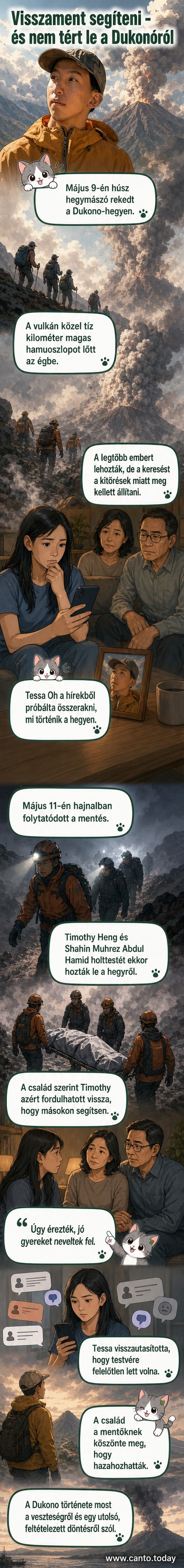 Kép a Dukono vulkán kitöréséről, füstfelhő borítja a hegy környékét, a háttérben hegyi táj.