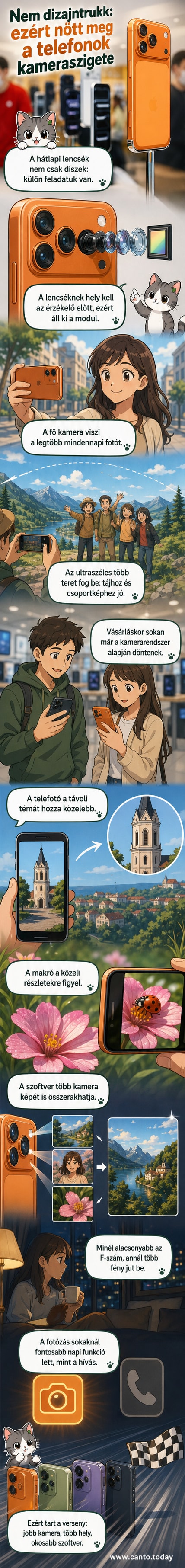 Egy modern okostelefon hátulján több kamera van különböző funkciókkal: fő, ultraszéles, tele és makró lencse