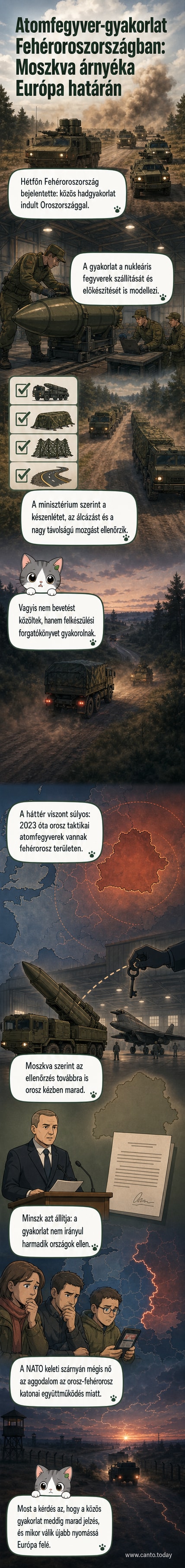 Katonai konvoj mozog fehérorosz területen, az Iszkander rakéták és nukleáris fegyverhordozó repülőgépek részt vesznek a gyakorlaton.