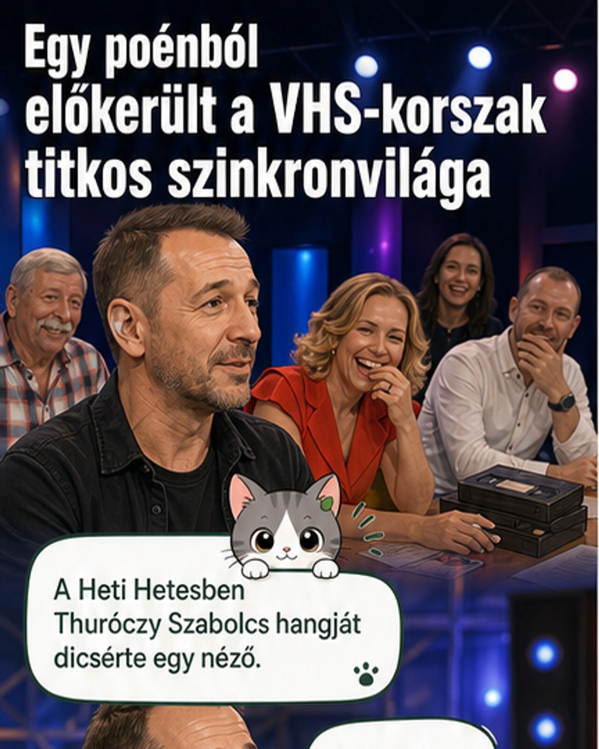Várkonyi András és Lóránt Kriszta archív fotóján a színészek mintha a felnőttfilm-szinkronról beszélgetnének, hátuk mögött régi videokazetták.