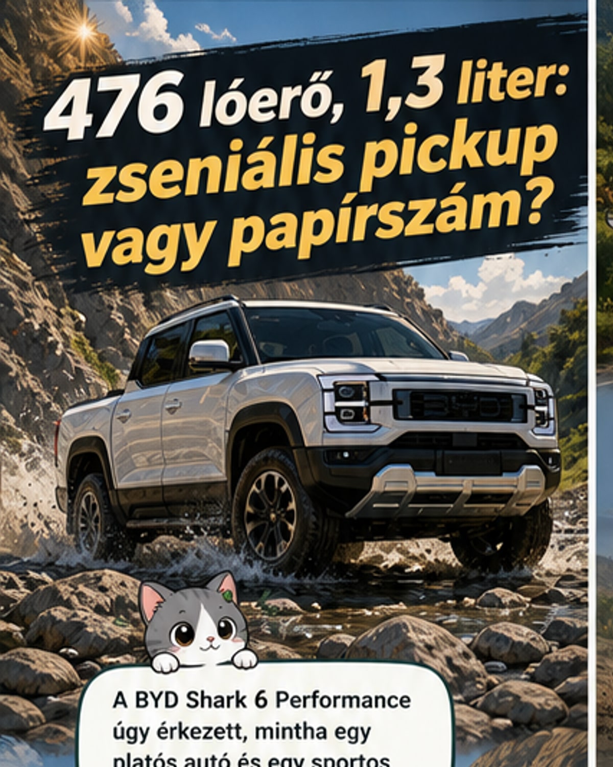 476 lóerős kínai pickup 1,3 l/100 km-rel