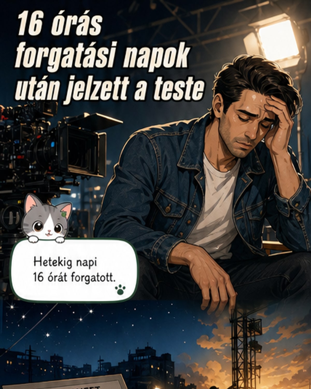 Napi 16 óra forgatás után összeomlott