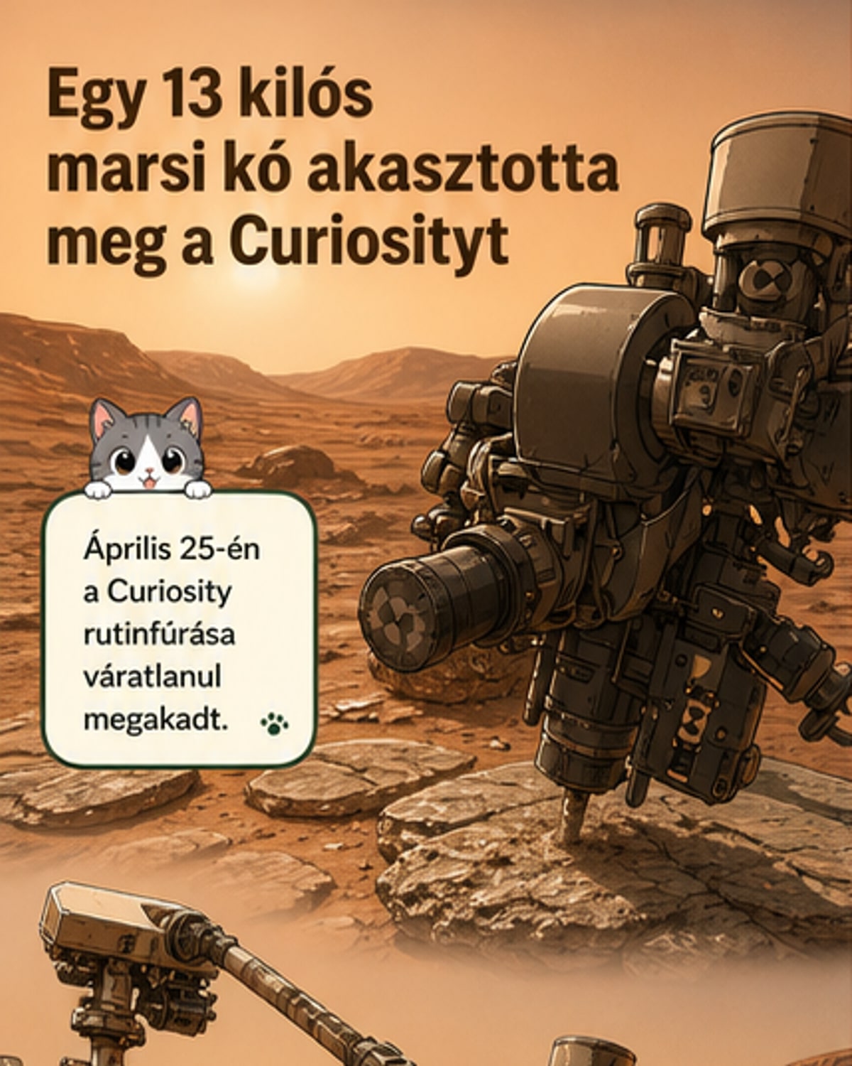 Beragadt a Curiosity fúrójába egy marsi szikla