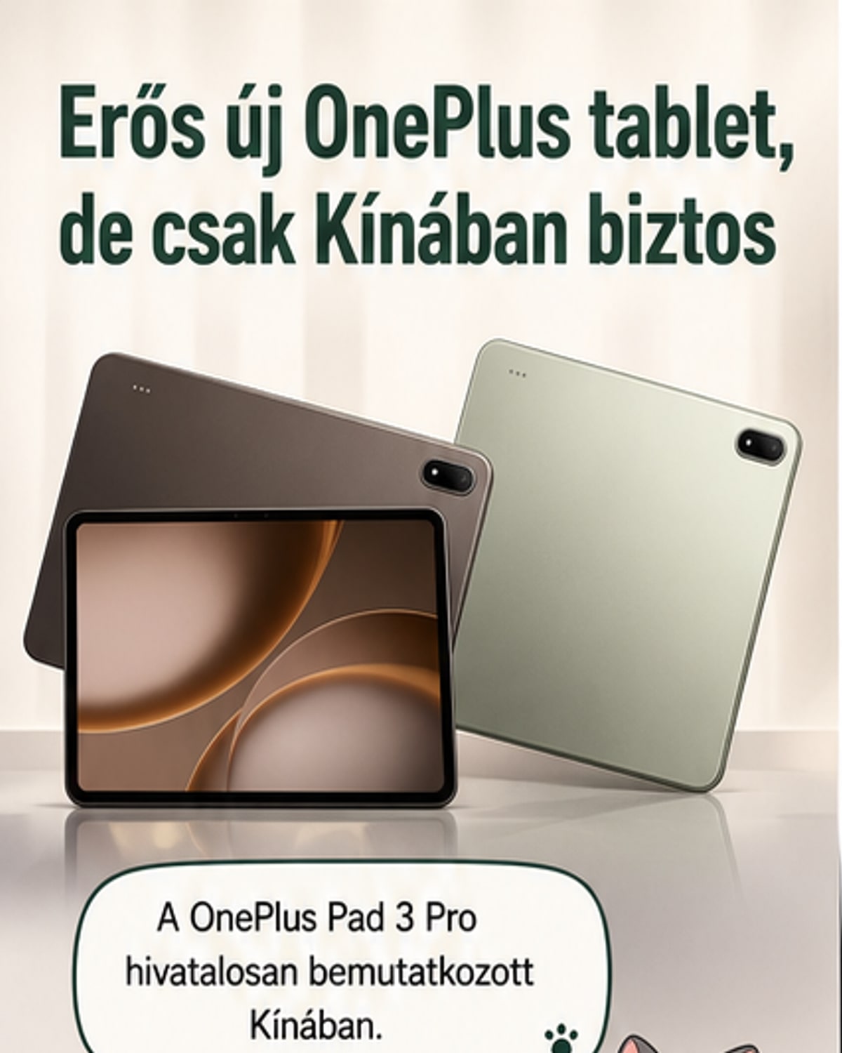 Egy új, modern dizájnu tablet, a OnePlus Pad 3 Pro, sötét háttér előtt, mellette digitális toll és billentyűzetes tok