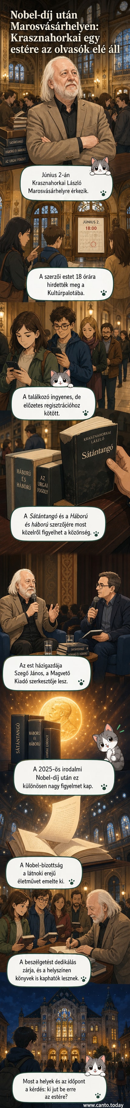 Krasznahorkai László, a Nobel-díjas író, Marosvásárhelyen tartandó szerzői estjének plakátja a Kultúrpalota előtt