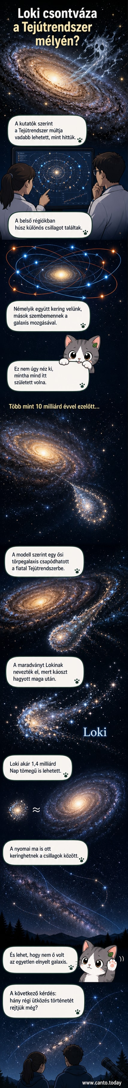 Kép egy galaxis ütközésről: a Tejútrendszer és egy kisebb törpegalaxis ütközésének művészi ábrázolása, csillagok szétszóródnak a sötét űrben.