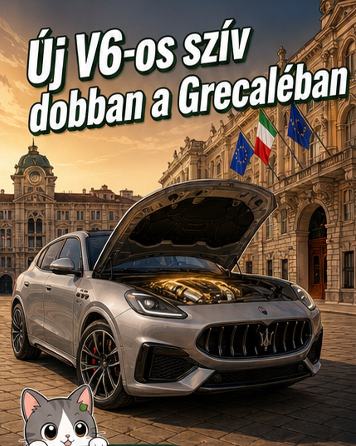 Maserati Grecale SUV új, frissített dizájnnal és V6-os motorral, úttesten, nappali fényben