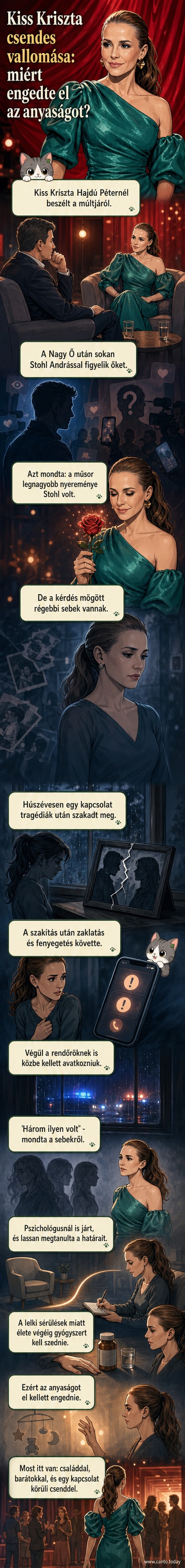 Kiss Kriszta mosolyogva ül egy fotelban, mögötte nagy növényekkel díszített szoba. A kép hangulata meleg, de komoly témát sugall.