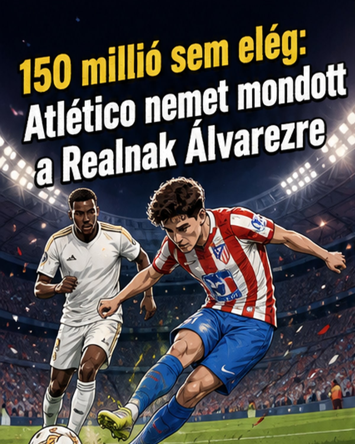Julián Álvarez Atlético Madrid mezben, a Wanda Metropolitano stadionban, háttérben szurkolók.