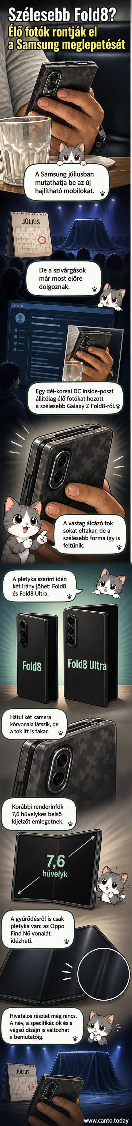 Dél-koreai fórumról szivárgott kép egy vastag tokba bújtatott, szélesebb formájú Samsung Galaxy Z Fold8 Wide prototípusról, amelyen a belső kijelző arány eltér a korábbi modellektől.