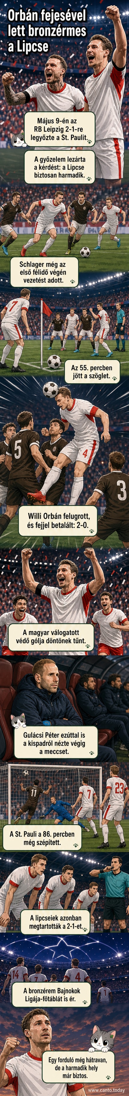 Willi Orbán (jobb) ünnepli a gólját az RB Leipzig-St. Pauli Bundesliga-meccsen, 2026. május 9-én, Lipcseben.