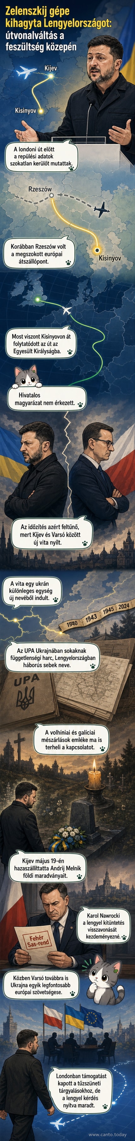 Kép: Zelenszkij elnök repülőgépének útvonala Ukrajnából Kisinyovon át az Egyesült Királyság felé, nem Lengyelországon keresztül.