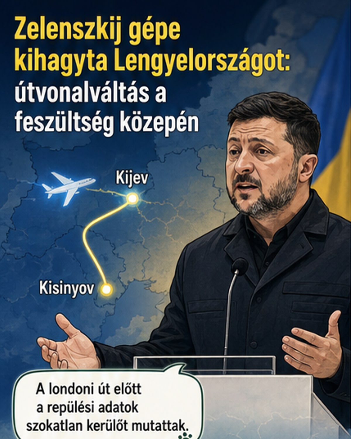 Zelenszkij repülője nem Lengyelországon, hanem Moldávországon ment át