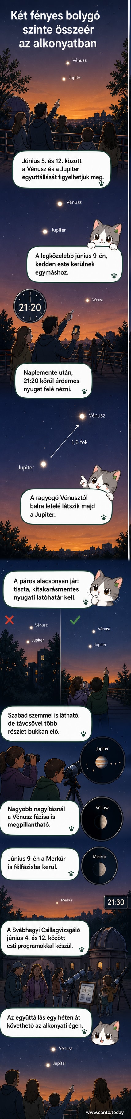 A Vénusz és a Jupiter közel egymáshoz az alkonyati égen, a Svábhegyi Csillagvizsgáló fotóján