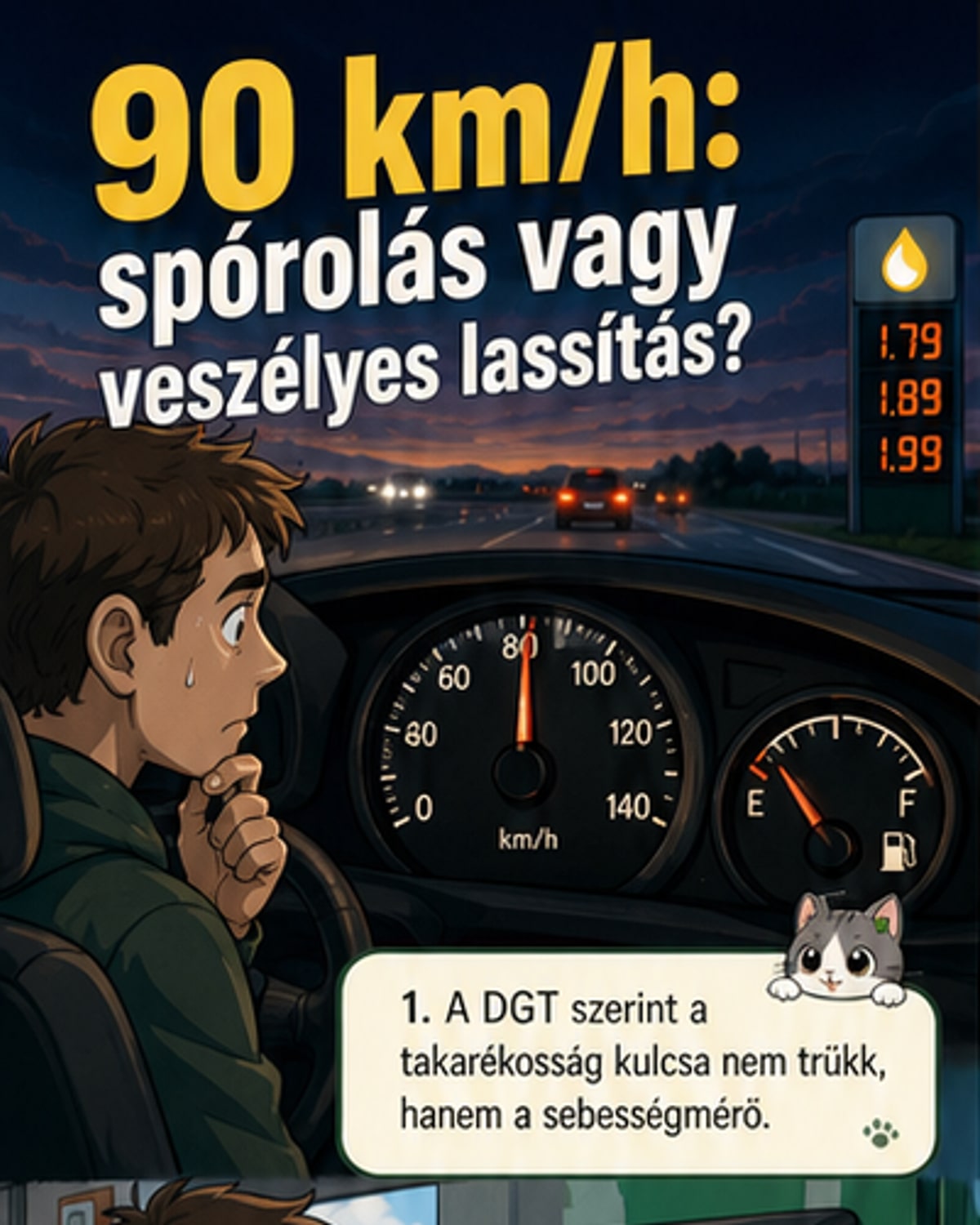90 km/h: a legtakarékosabb sebesség