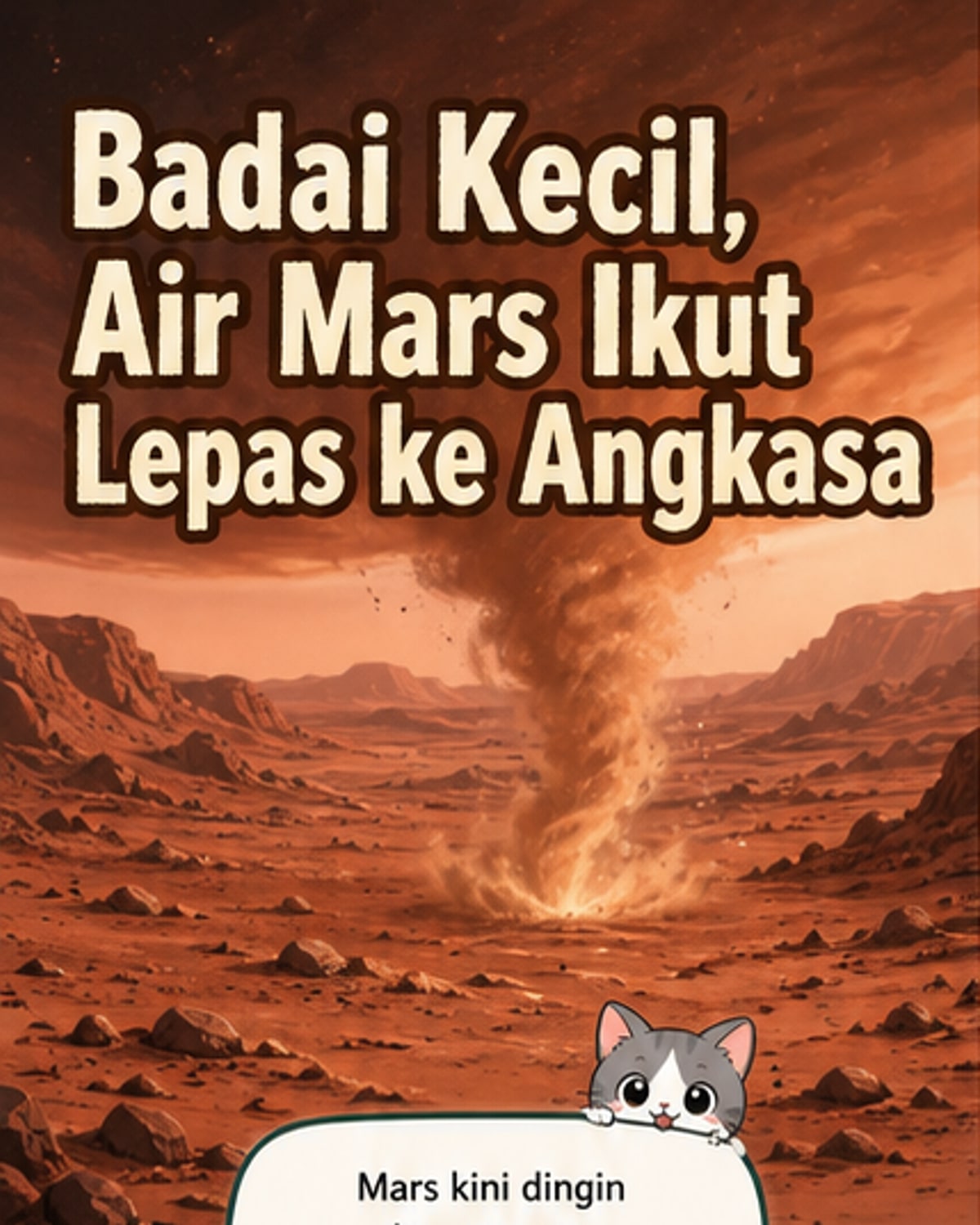 Ilustrasi badai debu di permukaan Mars dengan uap air terangkat ke atmosfer atas, lalu terurai dan terlepas ke luar angkasa.