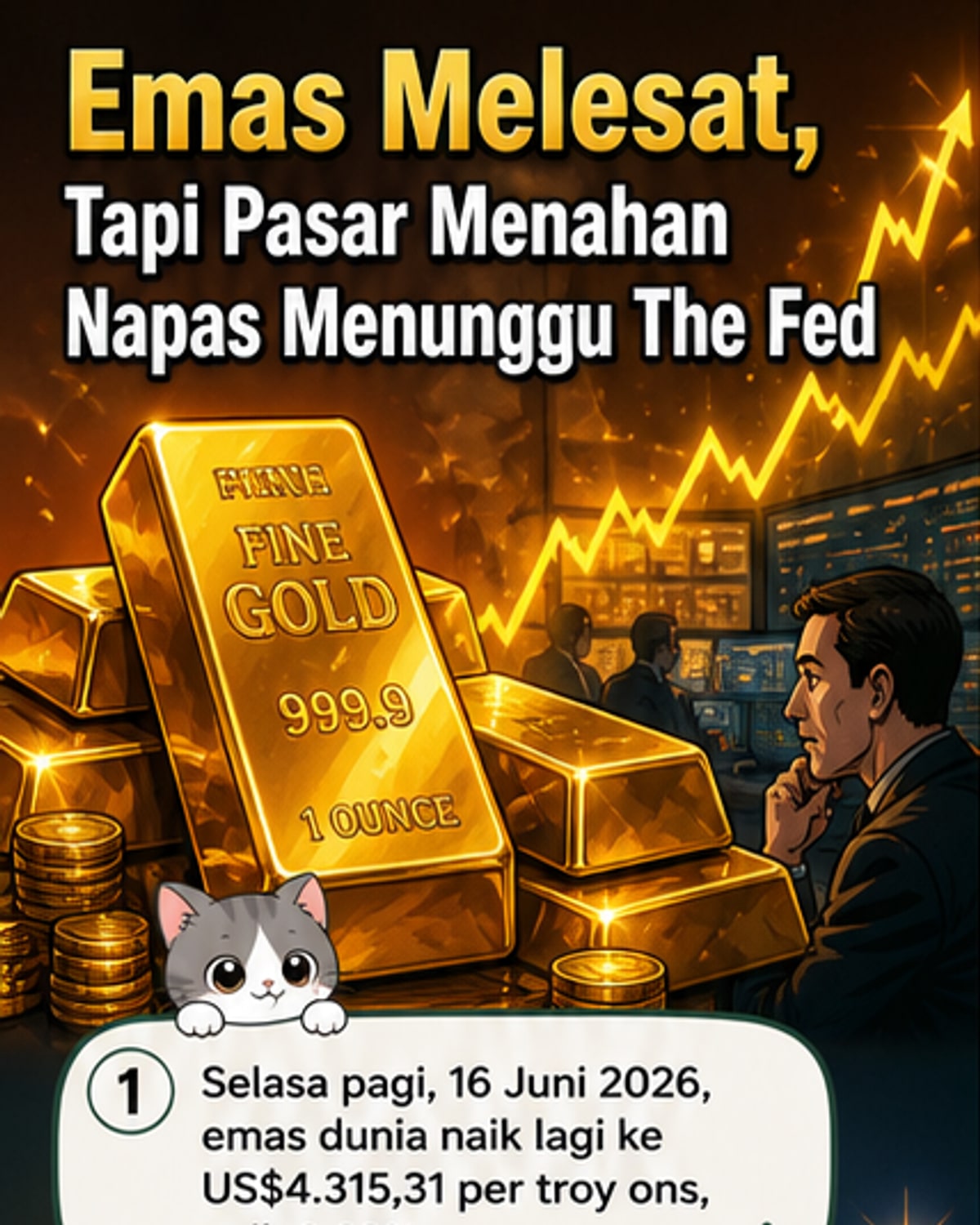 Emas Dunia Naik Lagi, Pasar Tunggu The Fed