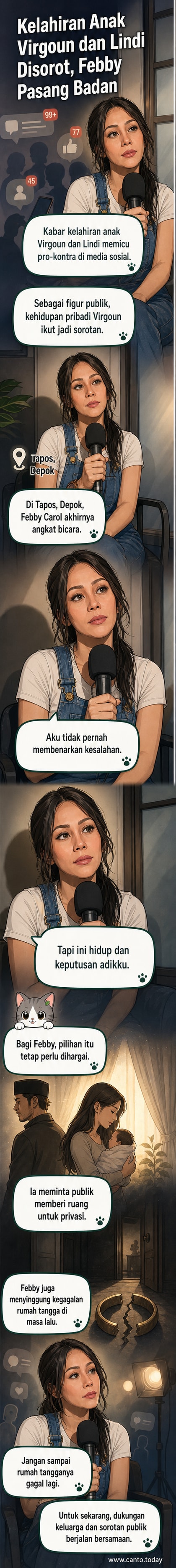 Ilustrasi kakak adik berpelukan, dengan latar belakang rumah sakit dan bayi, menunjukkan dukungan keluarga di tengah sorotan media.