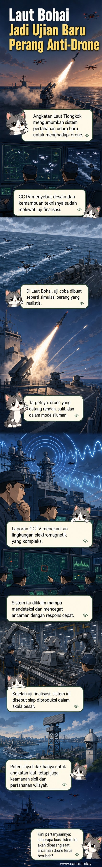 Ilustrasi sistem pertahanan udara Tiongkok yang berhasil mengintersepsi drone dalam simulasi di Laut Bohai.