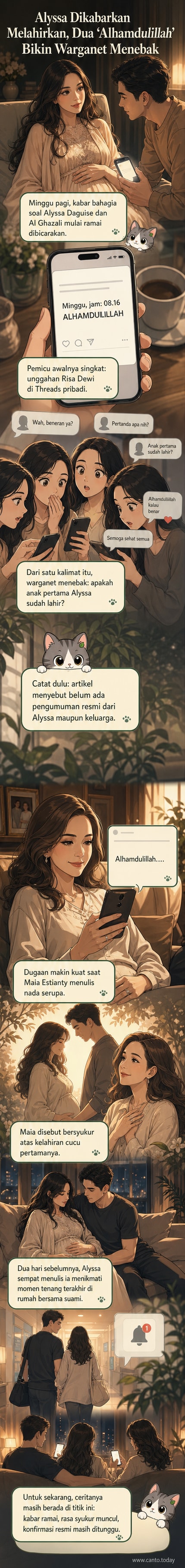 Ilustrasi pasangan Alyssa Daguise dan Al Ghazali menyambut kelahiran anak pertama mereka dengan latar suasana rumah sakit yang hangat.