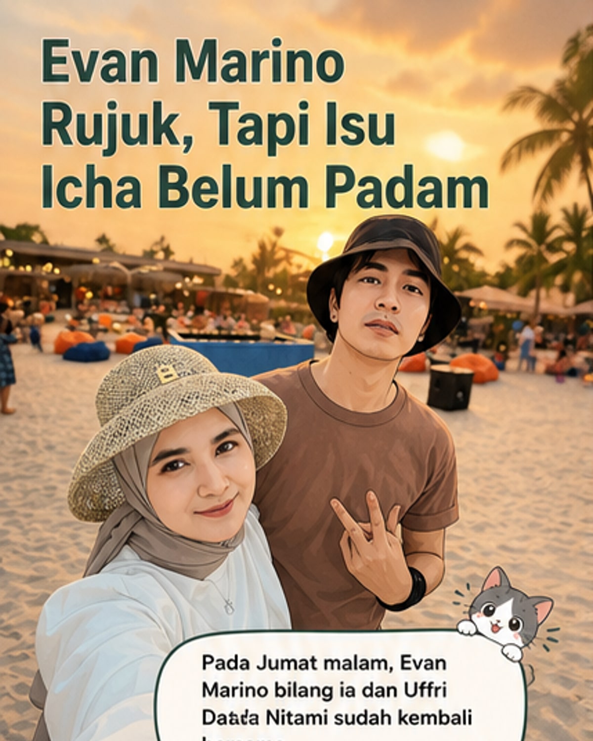 Ilustrasi Evan Marino berdiri di depan rumah, tampak tenang, dengan teks 'Evan Marino Buka Suara Usai Rujuk'
