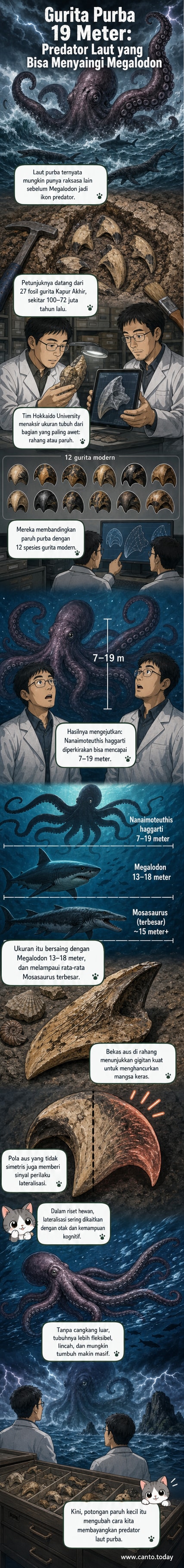 Ilustrasi gurita raksasa di lautan purba dengan ukuran sebanding Megalodon, berdasarkan fosil rahang yang ditemukan.