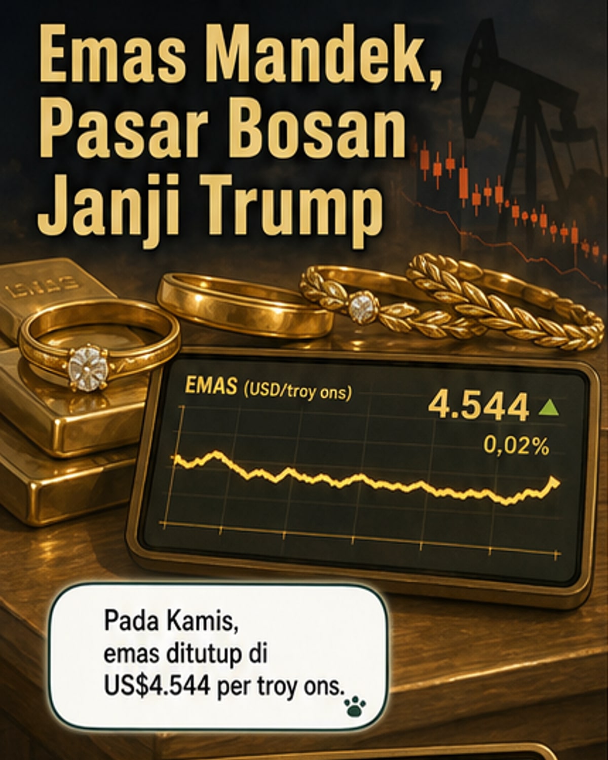 Emas Mandek di Tengah Gejolak Minyak dan Trump