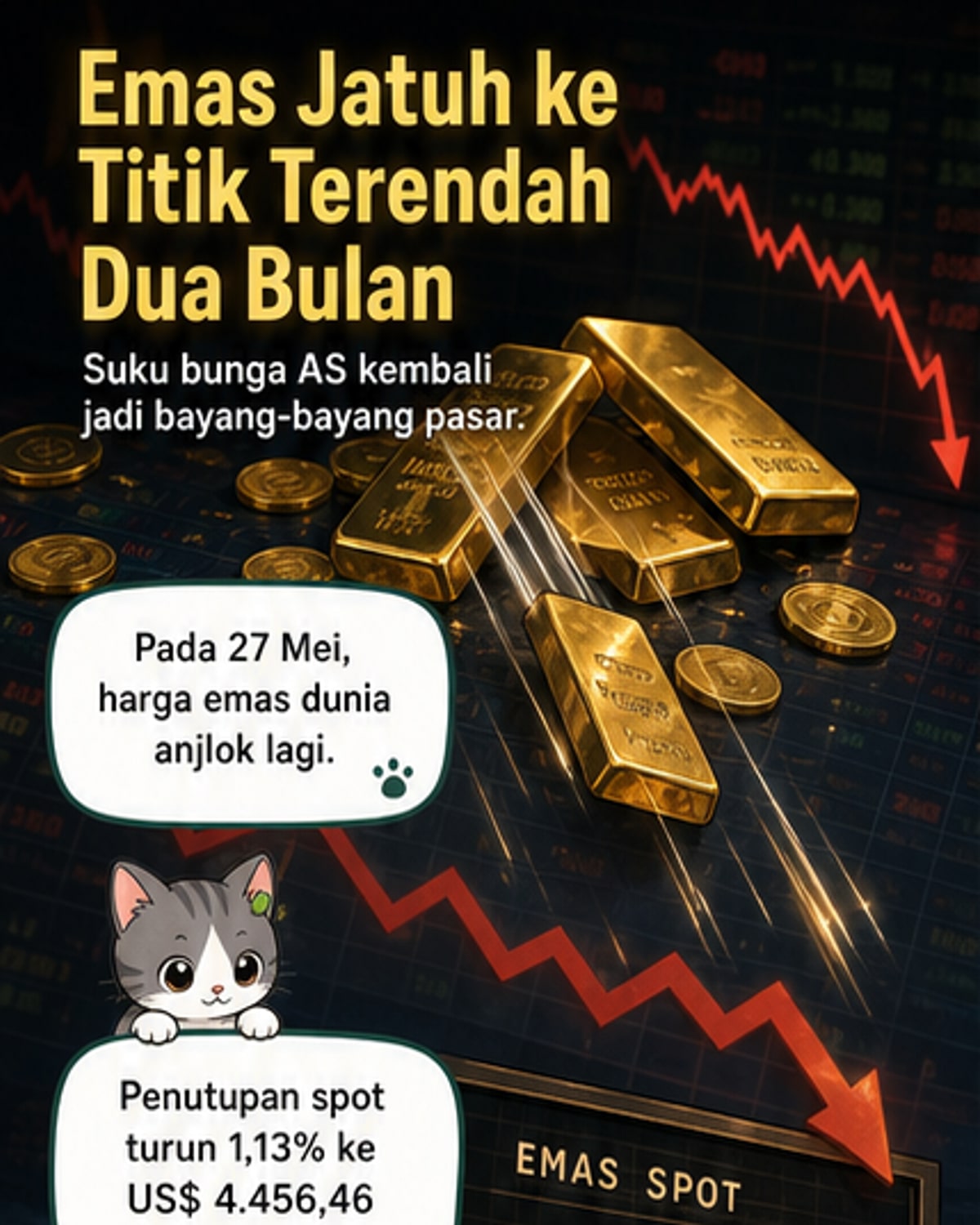 Emas Anjlok ke Level Terendah Dua Bulan