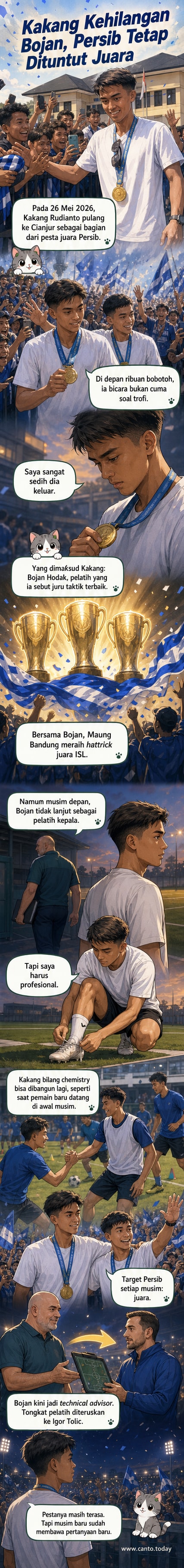 Pemain Persib Bandung, Kakang Rudianto, berbicara di depan kerumunan bobotoh di Cianjur, mengungkapkan kesedihan atas kepergian pelatih Bojan Hodak.