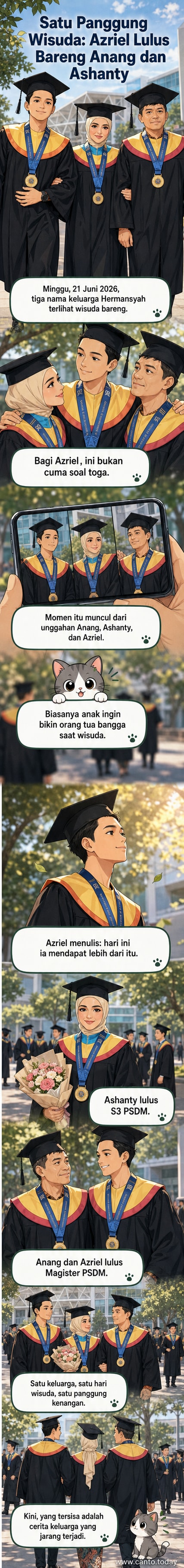 Ashanty, Anang Hermansyah, dan Azriel berpose bersama dalam seragam toga di acara wisuda Universitas Airlangga.