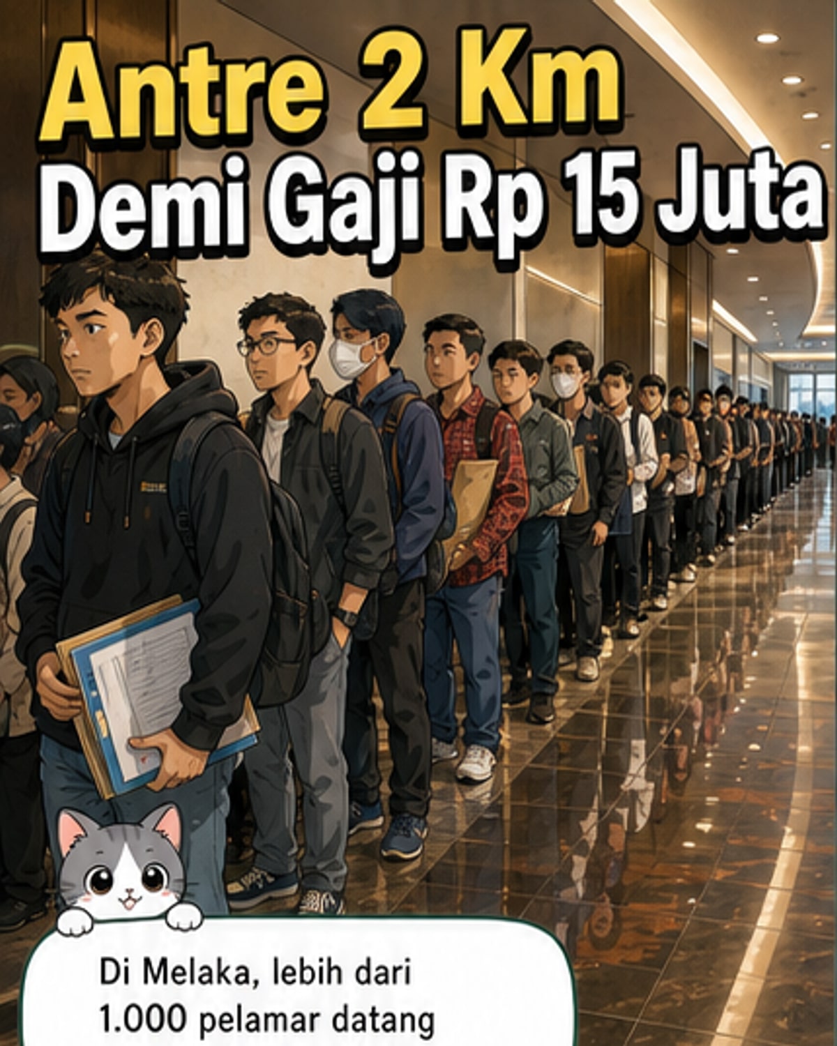 Kerumunan besar pelamar kerja mengular di jalan menuju Hotel Holiday Inn di Melaka, Malaysia, dalam antrean panjang untuk lowongan di pabrik semikonduktor Infineon.