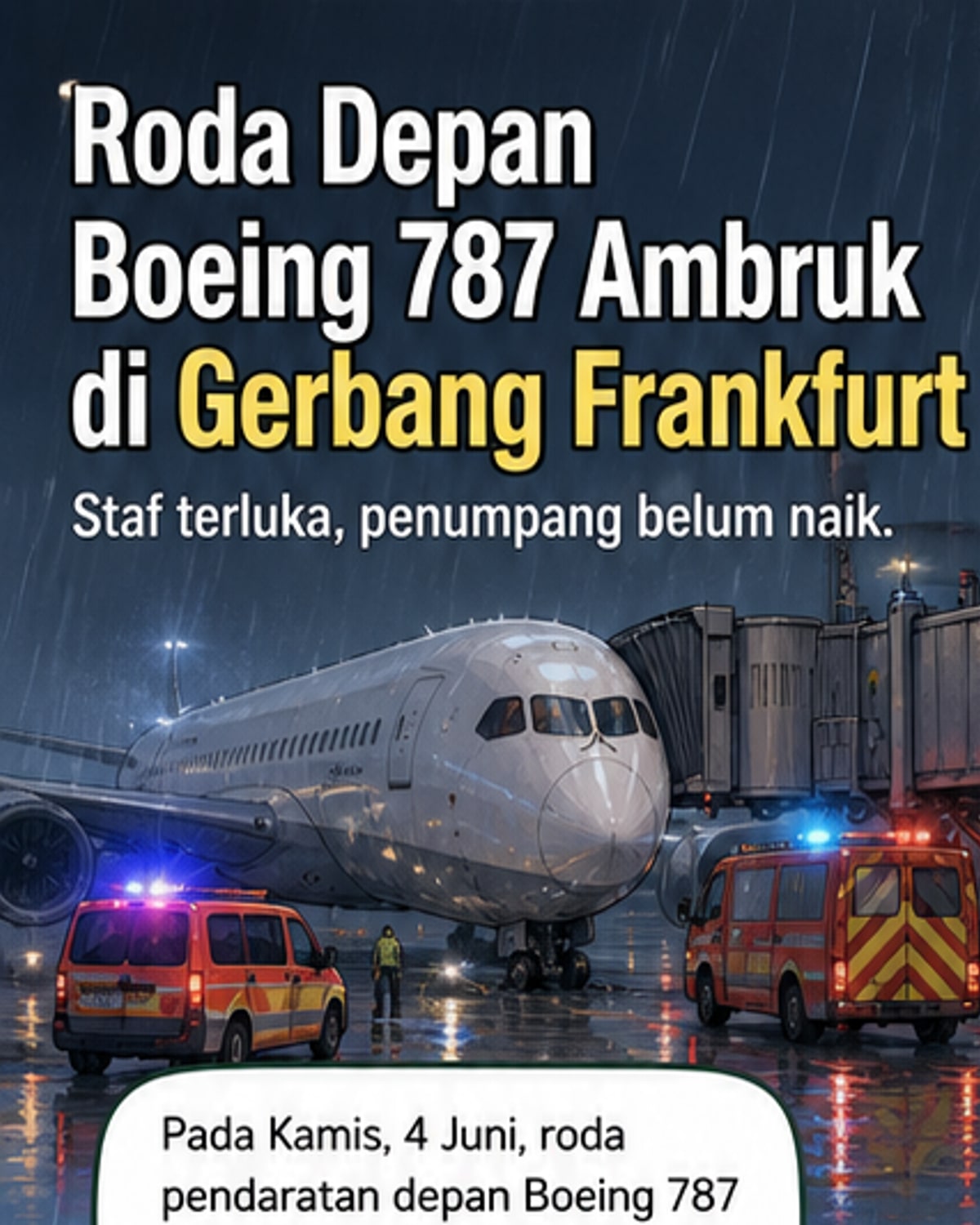 Roda Depan Pesawat Ambruk Sebelum Lepas Landas